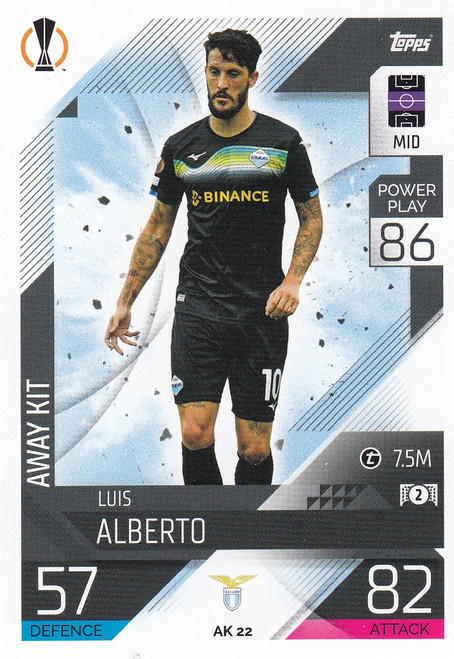 AK022 - Luis Alberto (Lazio) - AWAY KIT - Topps Match Attax Extra 2022/23