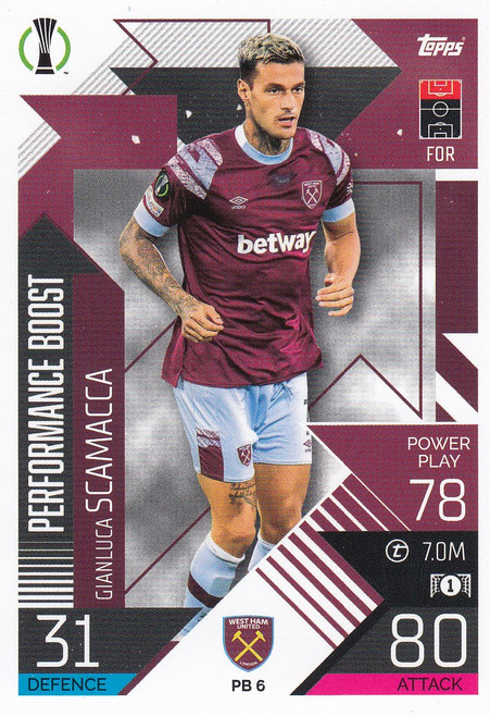 PB006 - Gianluca Scamacca (West Ham United) - PERFORMANCE BOOST - Topps Match Attax Extra 2022/23
