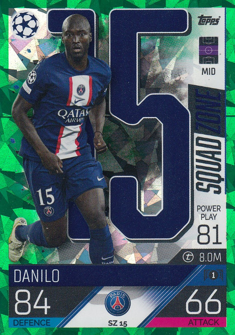 SZ015 - Danilo (PSG) - EMERALD PARALLEL (SQUAD ZONE) - Topps Match Attax Extra 2022/23