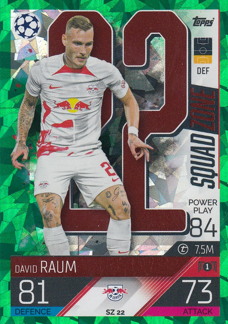SZ022 - David Raum (RB Leipzig) - EMERALD PARALLEL (SQUAD ZONE) - Topps Match Attax Extra 2022/23