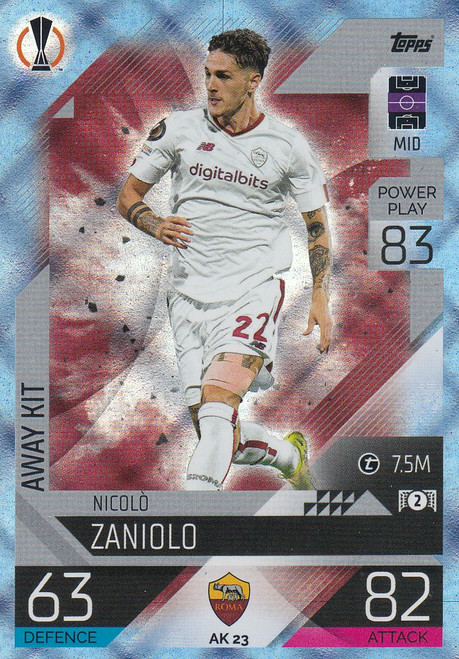 AK023 - Nicolò Zaniolo (Roma) - CRYSTAL PARALLEL (AWAY KIT) - Topps Match Attax Extra 2022/23