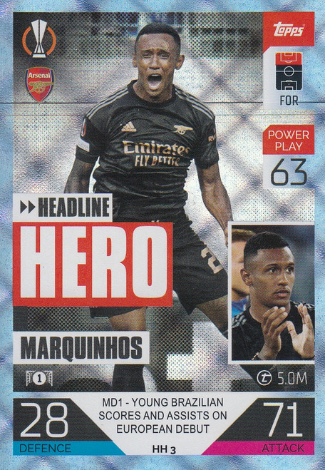 HH003 - Marquinhos (Arsenal) - CRYSTAL PARALLEL (HEADLINE HERO) - Topps Match Attax Extra 2022/23
