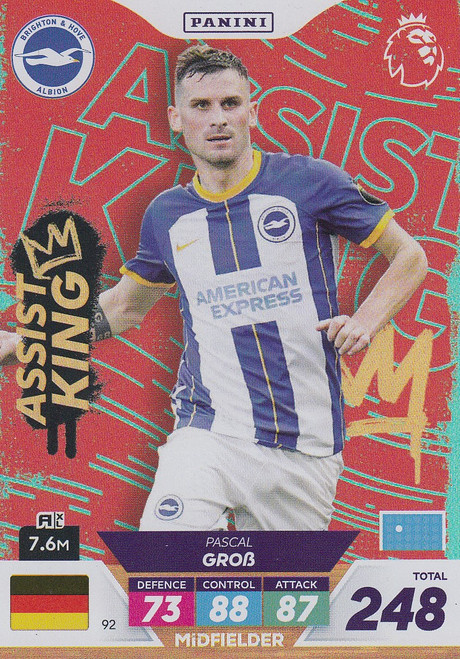 #92 Pascal Groß (Brighton & Hove Albion) Adrenalyn XL Premier League PLUS 2023 ASSIST KING