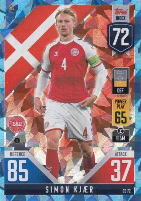 #CD72 Simon Kjær (Denmark) Match Attax 101 2022 BLUE CRYSTAL PARALLEL