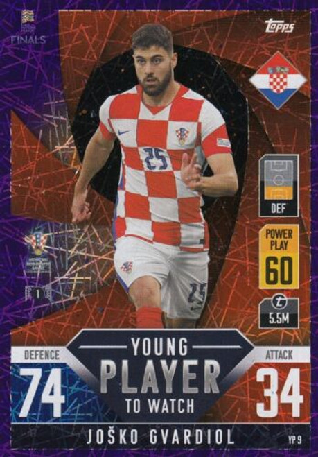 #YP9 Josko Gvardiol (Croatia) Match Attax 101 2022 PURPLE PARALLEL