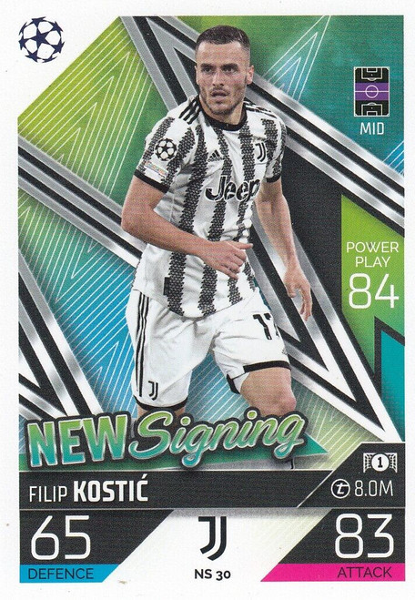 NS030 - Filip Kostic (Juventus) - NEW SIGNING (UPDATE) - Topps Match Attax 2022/23