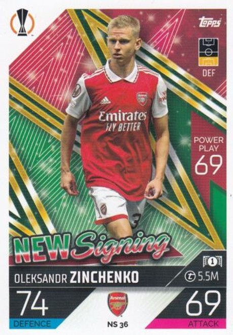 NS036 - Oleksandr Zinchenko (Arsenal) - NEW SIGNING (UPDATE) - Topps Match Attax 2022/23