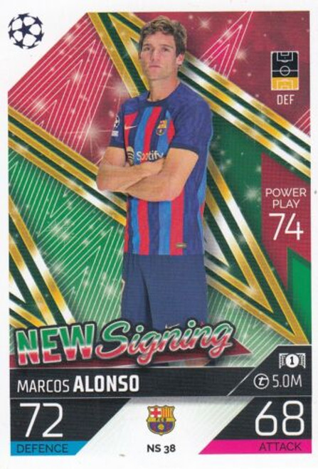 #NS38 Marcos Alonso (FC Barcelona) Match Attax Champions League 2022/23 UPDATE CARD