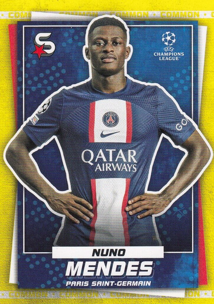 #129 Nuno Mendes (Paris Saint-Germain) Topps UEFA Football Superstars 2022/23 COMMON CARD