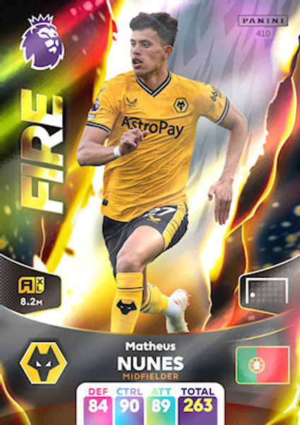 #410 Matheus Nunes (Wolverhampton Wanderers) Adrenalyn XL Premier League 2024 FIRE