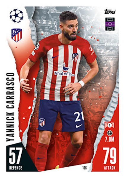 #166 Yannick Carrasco (Atlético de Madrid) Match Attax Champions League 2023/24