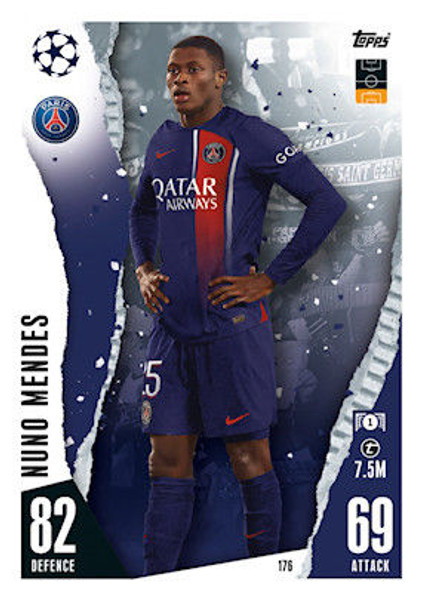 #176 Nuno Mendes (Paris Saint-Germain) Match Attax Champions League 2023/24