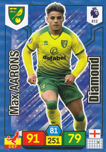 #412 Max Aarons (Norwich City) Adrenalyn XL Premier League 2019/20 DIAMOND