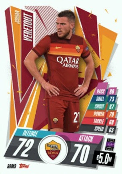 #ROM9 Jordan Veretout (Roma) Match Attax 2020/21 ITALIAN EXCLUSIVE RELEASE