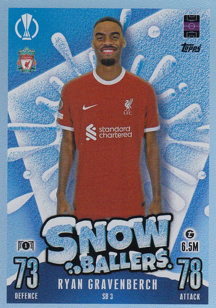 #SB3 Ryan Gravenberch (Liverpool) Match Attax Champions League 2023/24 SNOW BALLERS