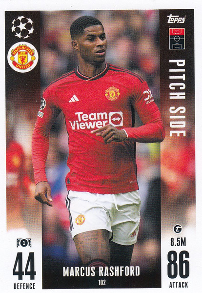 #102 Marcus Rashford (Manchester United) Match Attax EXTRA Champions League 2023/24 PITCH SIDE