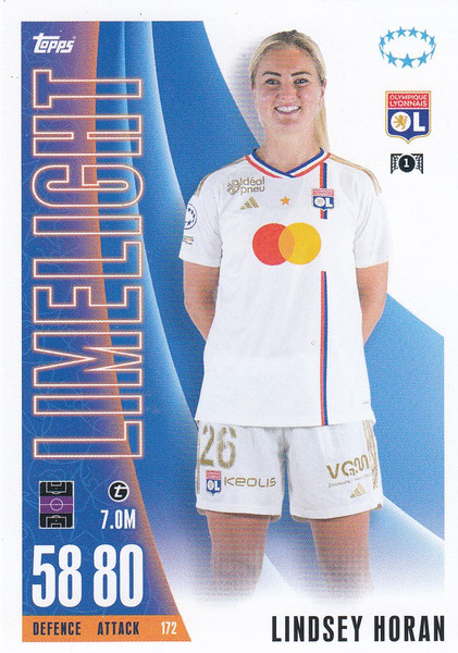 #172 Lindsey Horan (Olympique Lyonnais) Match Attax EXTRA Champions League 2023/24 UWCL LIMELIGHT