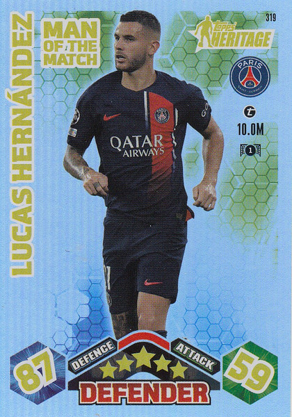 #319 Lucas Hernández (Paris Saint-Germain) Match Attax EXTRA Champions League 2023/24 MAN OF THE MATCH HERITAGE