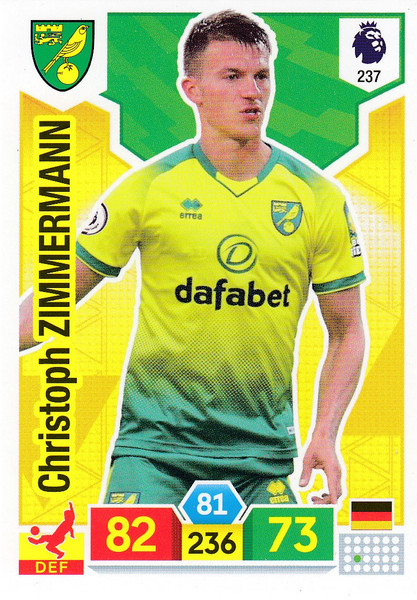 #237 Christoph Zimmermann (Norwich City) Adrenalyn XL Premier League 2019/20