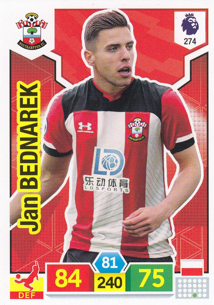 #274 Jan Bednarek (Southampton) Adrenalyn XL Premier League 2019/20