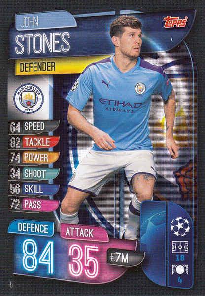 #5 John Stones (Manchester City) Match Attax Champions League 2019/20