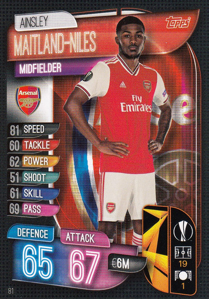 #81 Ainsley Maitland-Niles (Arsenal) Match Attax Champions League 2019/20