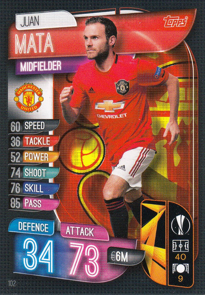 #102 Juan Mata (Manchester United) Match Attax Champions League 2019/20