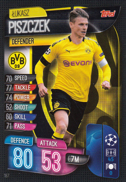 #187 Lukasz Piszczek (Borussia Dortmund) Match Attax Champions League 2019/20