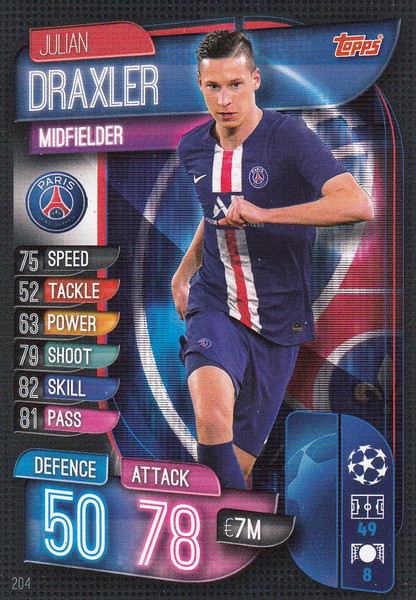 #204 Julian Draxler (Paris Saint-Germain) Match Attax Champions League 2019/20