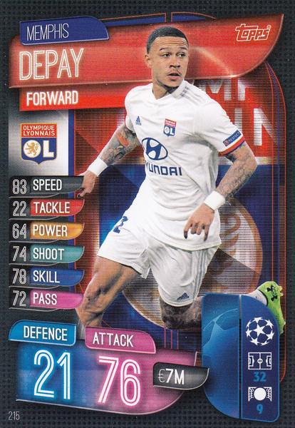 #215 Memphis Depay (Olympique Lyonnais) Match Attax Champions League 2019/20