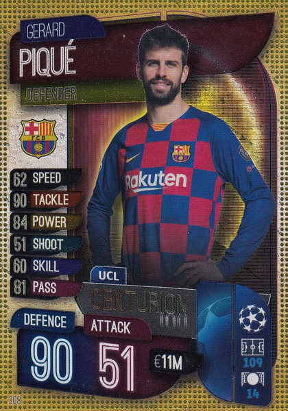 #308 Gerard Pique (FC Barcelona) Match Attax Champions League 2019/20 CENTURION