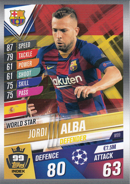 #W99 Jordi Alba (FC Barcelona) Match Attax 101 2019/20