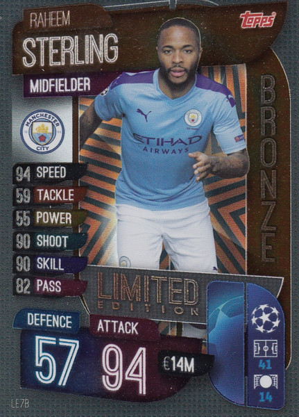 #LE7B Raheem Sterling (Manchester City) Match Attax Champions League 2019/20 BRONZE LIMITED EDITION