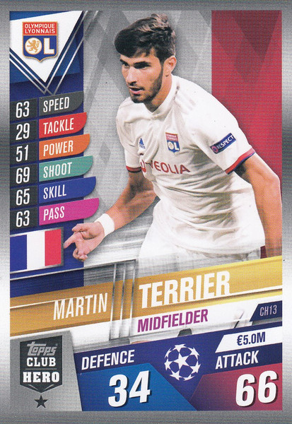 #CH13 Martin Terrier (Olympique Lyonnais) Match Attax 101 2019/20 CLUB HEROES