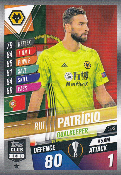 #CH25 Rui Patricio (Wolverhampton Wanderers) Match Attax 101 2019/20 CLUB HEROES