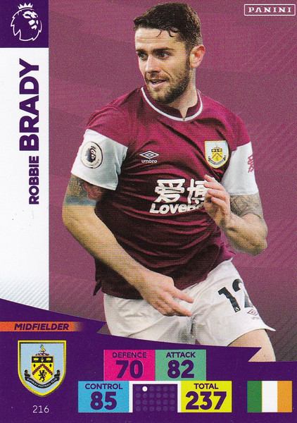 #216 Robbie Brady (Burnley) Adrenalyn XL Premier League 2020/21