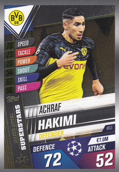 #MS3 Achraf Hakimi (Borrusia Dortmund) Match Attax 101 2019/20 MATCH ATTAX SUPERSTARS