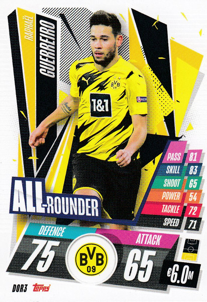 #DOR3 Raphaël Guerreiro (Borussia Dortmund) Match Attax Champions League 2020/21 ALL ROUNDER