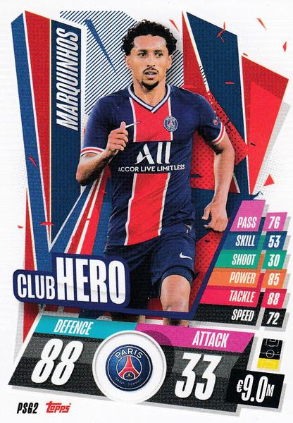 #PSG2 Marquinhos (Paris Saint-Germain) Match Attax Champions League 2020/21 CLUB HERO