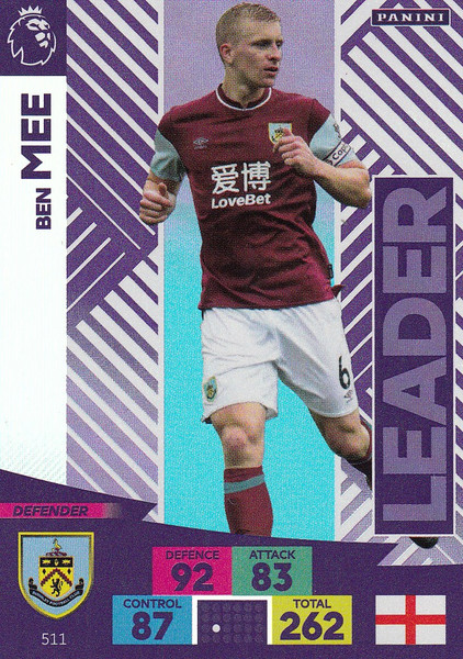 #511 Ben Mee (Burnley) Adrenalyn XL Premier League PLUS 2020/21 LEADERS