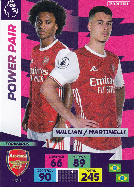 #474 Willian/ Martinelli (Arsenal) Adrenalyn XL Premier League PLUS 2020/21 POWER PAIRS