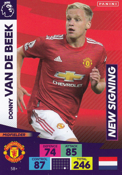 #58+ Donny Van De Beek (Manchester United) Adrenalyn XL Premier League PLUS 2020/21 NEW SIGNINGS