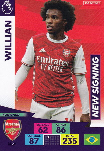 #112+ Willian (Arsenal) Adrenalyn XL Premier League PLUS 2020/21 NEW SIGNINGS