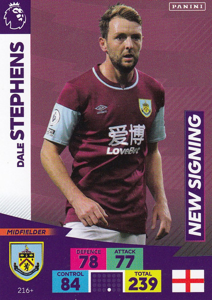 #216+ Dale Stephens (Burnley) Adrenalyn XL Premier League PLUS 2020/21 NEW SIGNINGS