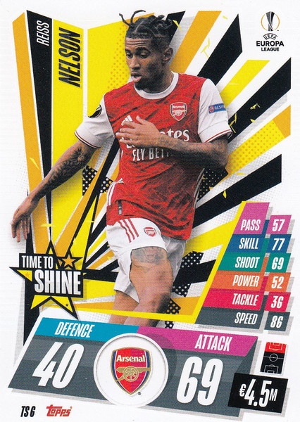 #TS6 Reiss Nelson (Arsenal) Match Attax EXTRA 2020/21 TIME TO SHINE