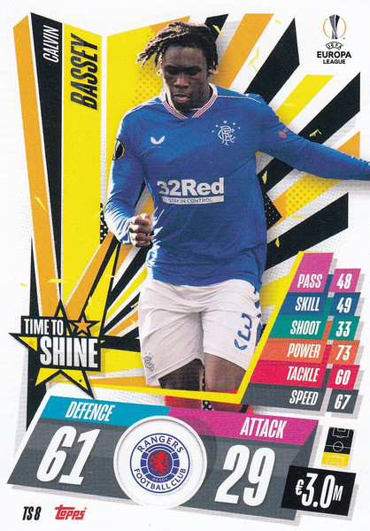 #TS8 Calvin Bassey (Rangers) Match Attax EXTRA 2020/21 TIME TO SHINE