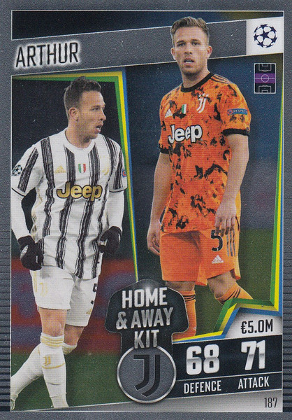 #187 Arthur (Juventus) Match Attax 101 2020/21 HOME & AWAY KIT