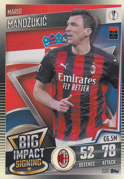 #220 Mario Mandžukić (AC Milan) Match Attax 101 2020/21 BIG IMPACT SIGNING