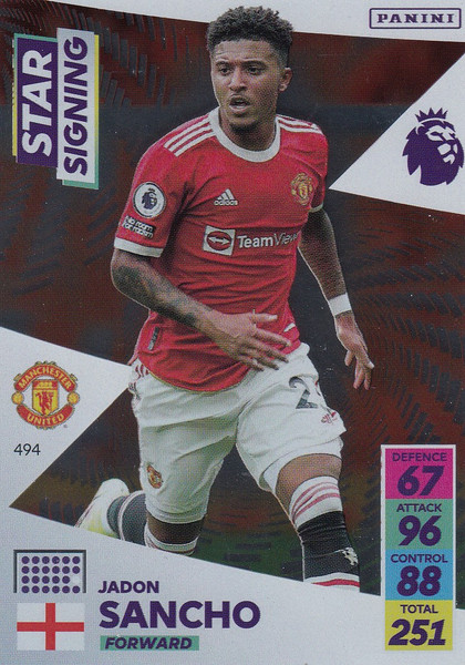 #494 Jadon Sancho (Manchester United)  Adrenalyn XL Premier League 2021/22 STAR SIGNING