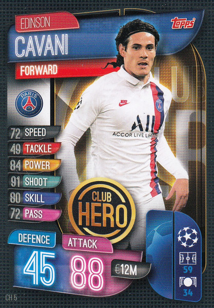 #CH5 Edinson Cavani (Paris Saint-Germain) Match Attax EXTRA 2019/20 CLUB HERO